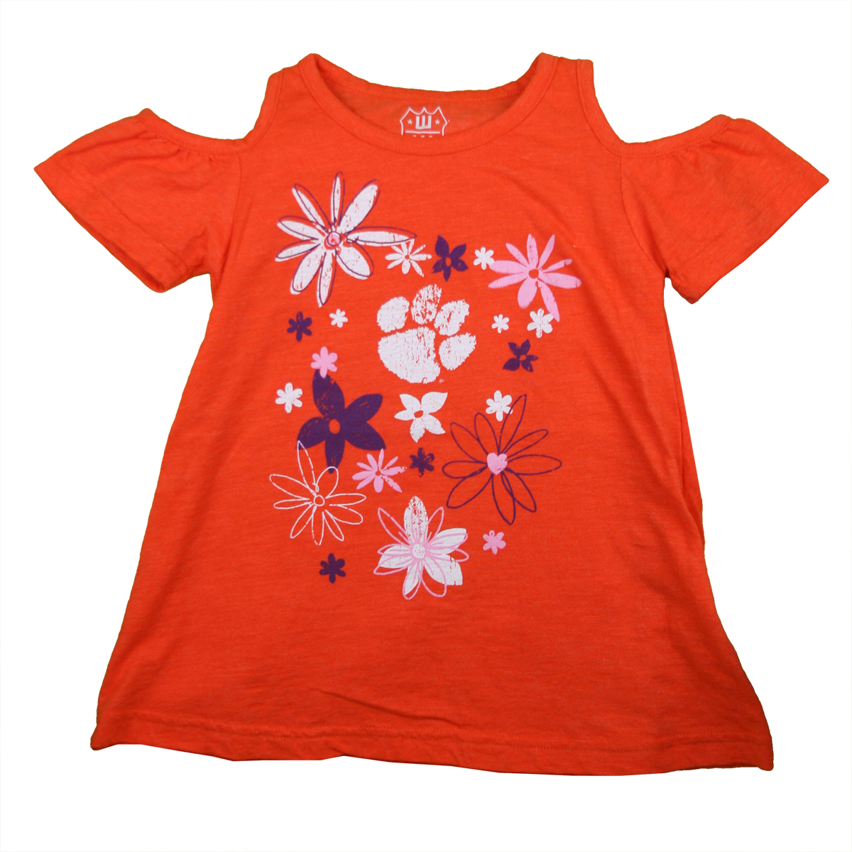 Clemson Tiger Flowers and Paw Open Shoulder Tee | Youth