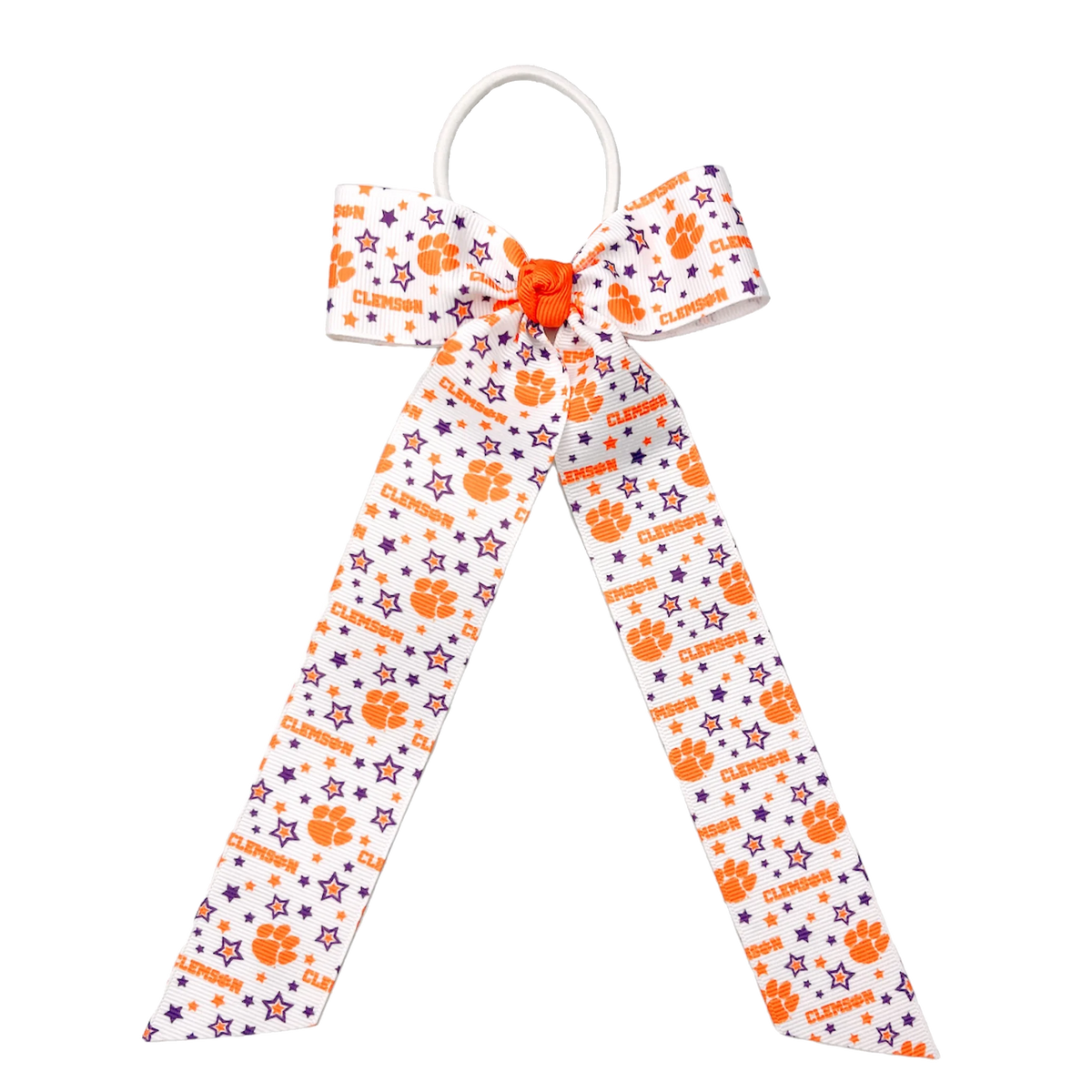 Clemson College Star Print Bow - Medium with 9 1/2&quot; Streamer Tail Tie