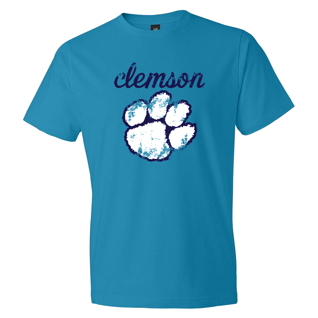 Clemson Distressed Over Paw - Caribbean Blue