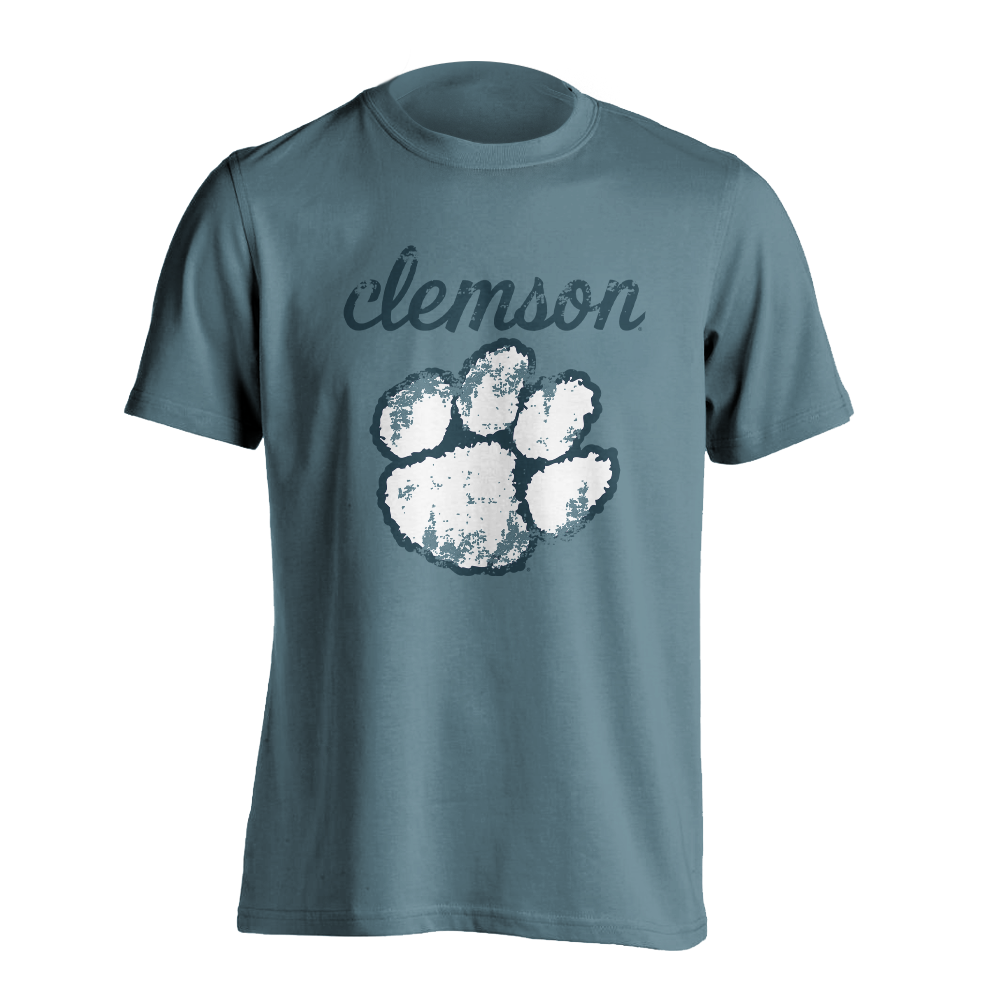 Clemson Distressed Over Paw | Comfort Color - Ice Blue