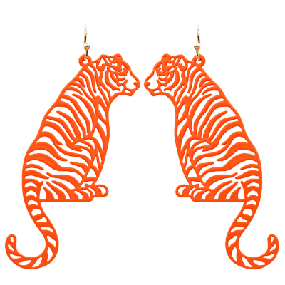 Color Coated Tiger Filigree Earrings - Orange