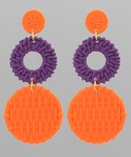 Orange and Purple Woven Design Round Drop Earrings