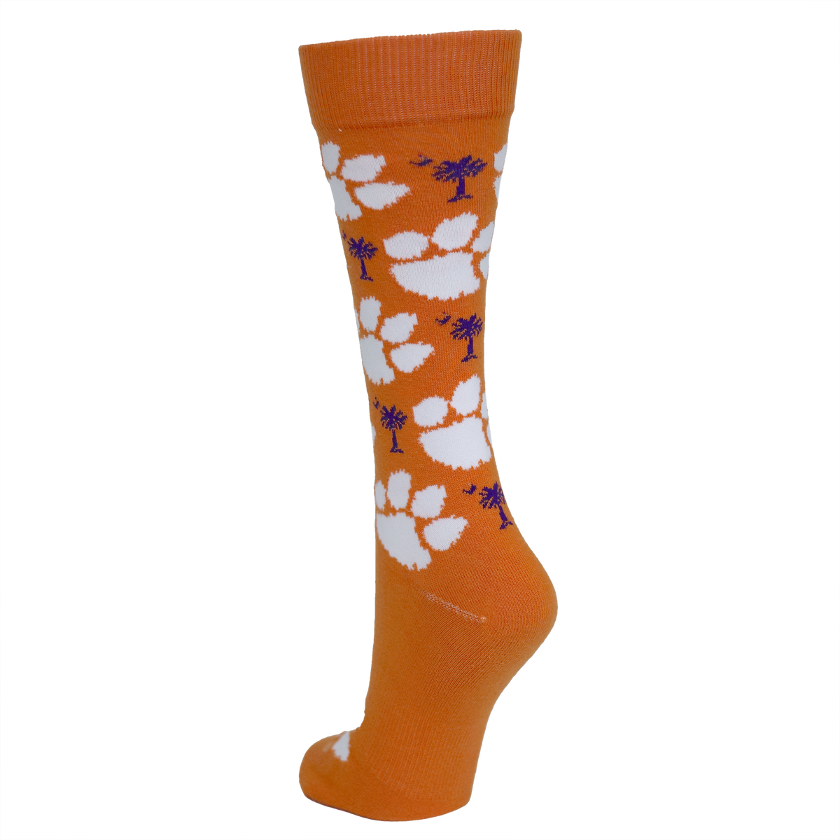 Clemson Orange Socks with White Paw and Palmetto