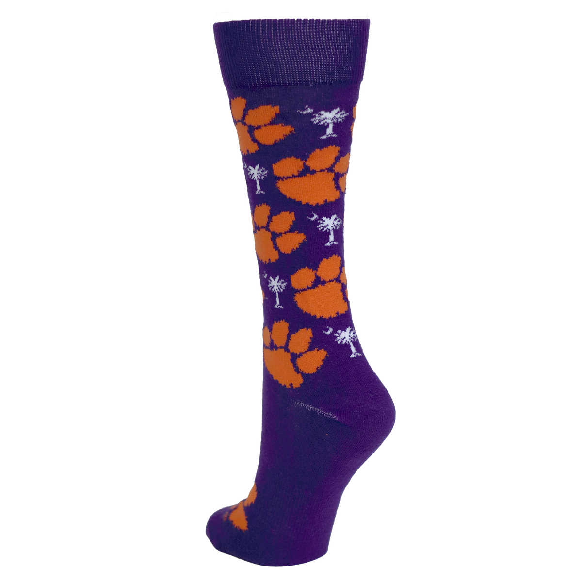 Clemson Purple Socks with Orange Paw and Palmetto