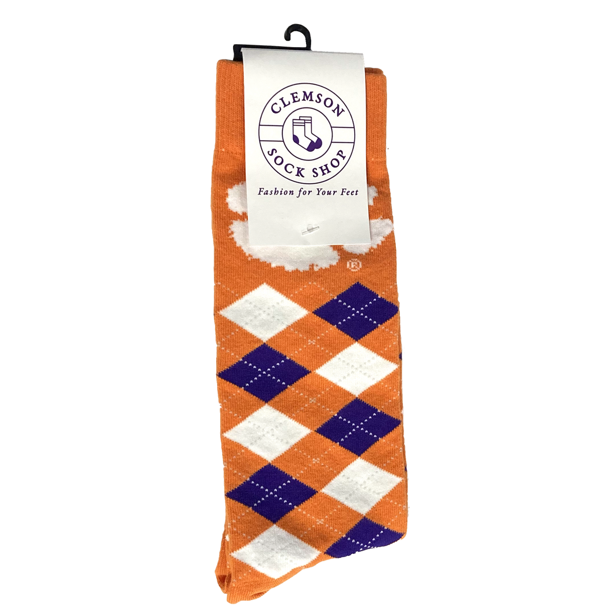 Clemson Orange Argyle With Paw Socks