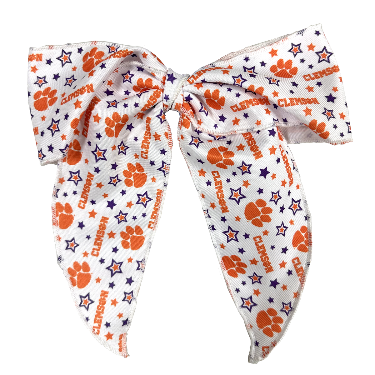 Clemson College Star Print Fabric Bowtie with Knot and Tails - Medium