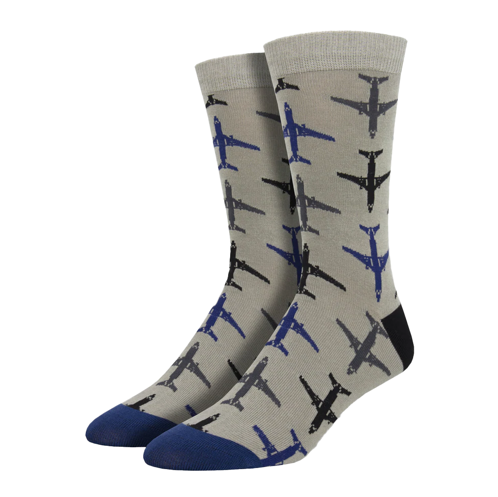 Bamboo Airplanes Socks - Gray