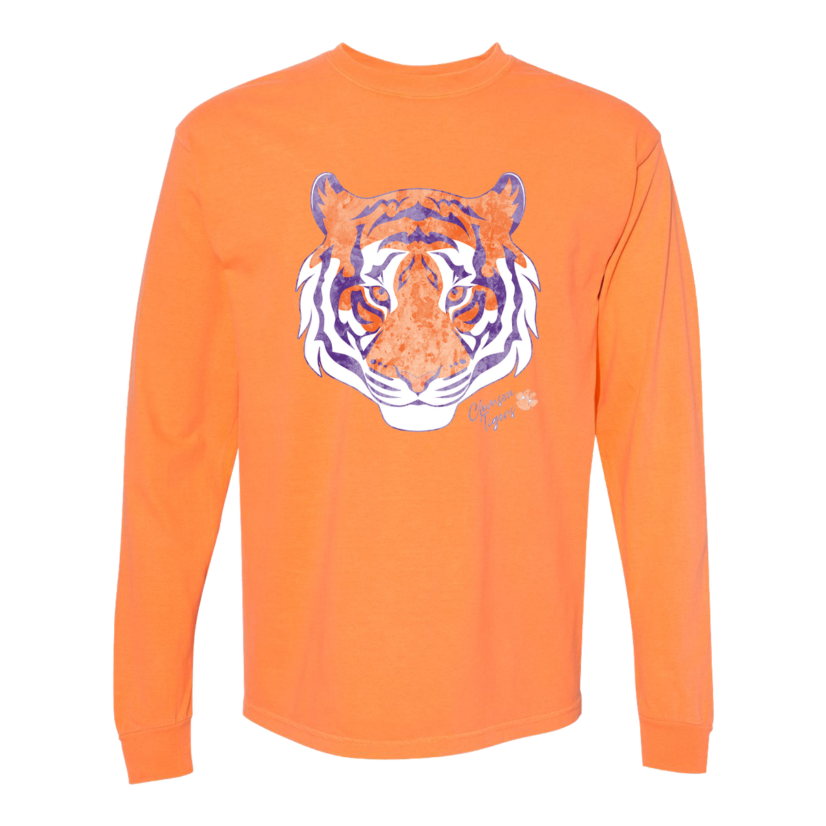 Clemson Tiger Head Long Sleeve Tee | Comfort Color - Burnt Orange