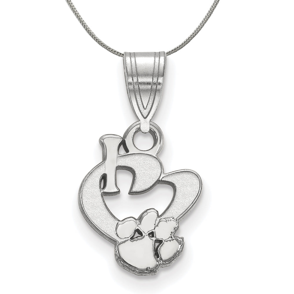 Sterling Silver Clemson U Small I Love Logo Pendant Necklace