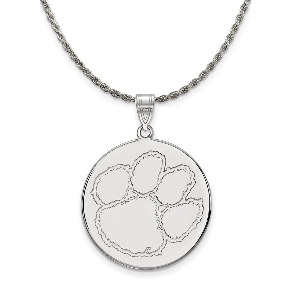 Sterling Silver Clemson U XL Disc Pendant Necklace