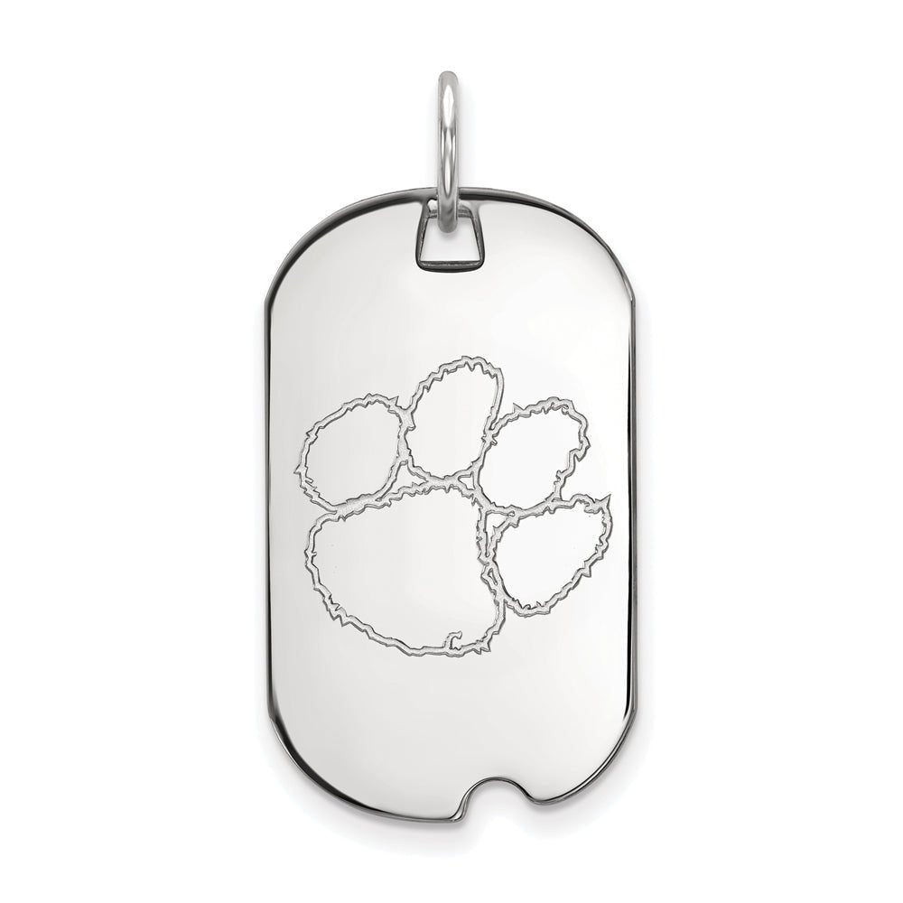 10k White Gold Clemson U Dog Tag Pendant