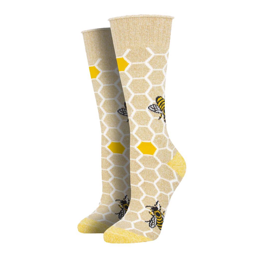 Outlands USA Recycled Cotton - &quot;Honey Bee&quot; Socks - Oatmeal