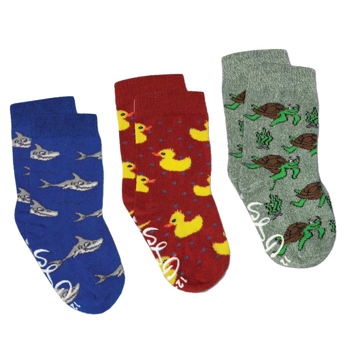 Rubber Ducks, Sharks and Turtles Kids Socks / 3-Pack / 0-12 Months