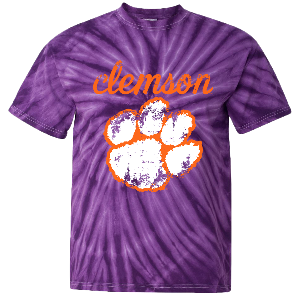Clemson Distressed Over Paw Youth Tie-Dye