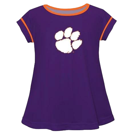 Clemson Solid Purple Laurie Top Short Sleeve Dress - Youth