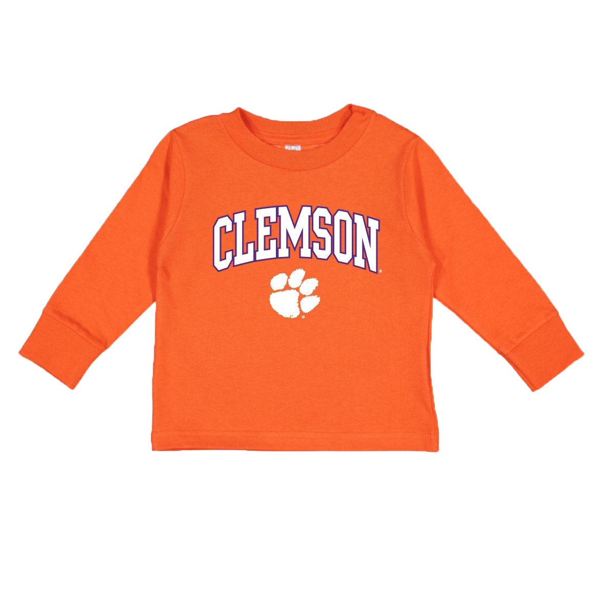 Clemson White and Purple Arch and Paw Long Sleeve Tee | Toddler - Orange