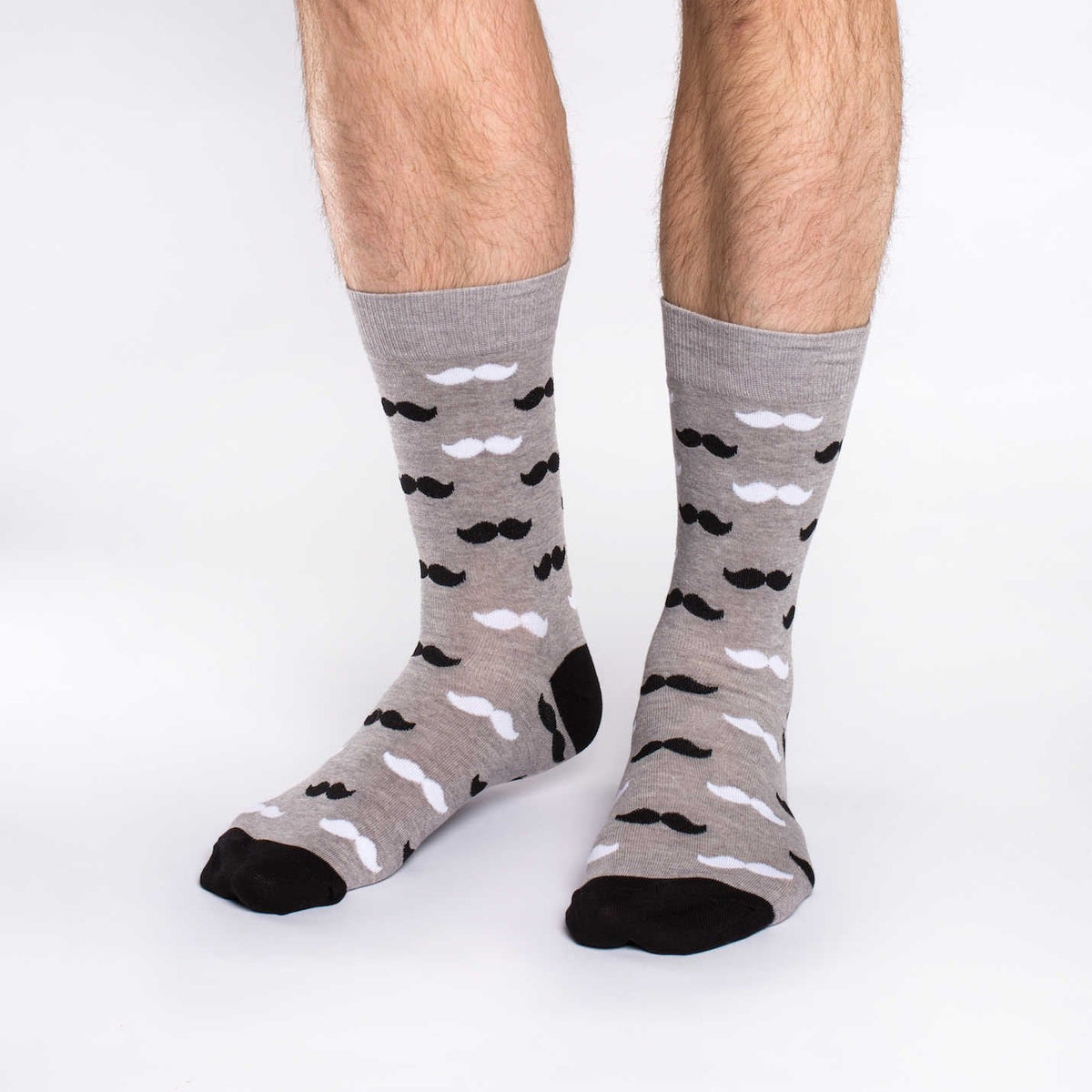 Black &amp; Grey Moustache Socks - Mens - 1 Pair