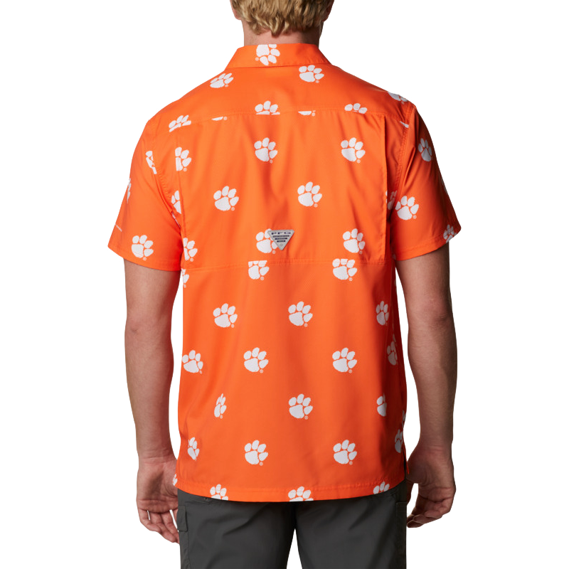 Columbia Slack Tide Orange Camp Shirt Printed White Paw - Mr