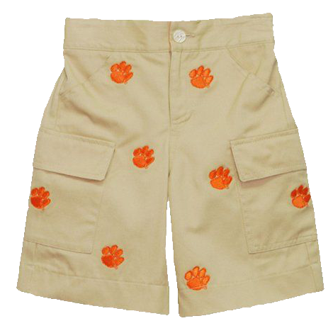 Vive La Fete Clemson Tigers Khaki Cargo Shorts With Embroidered Paw Print