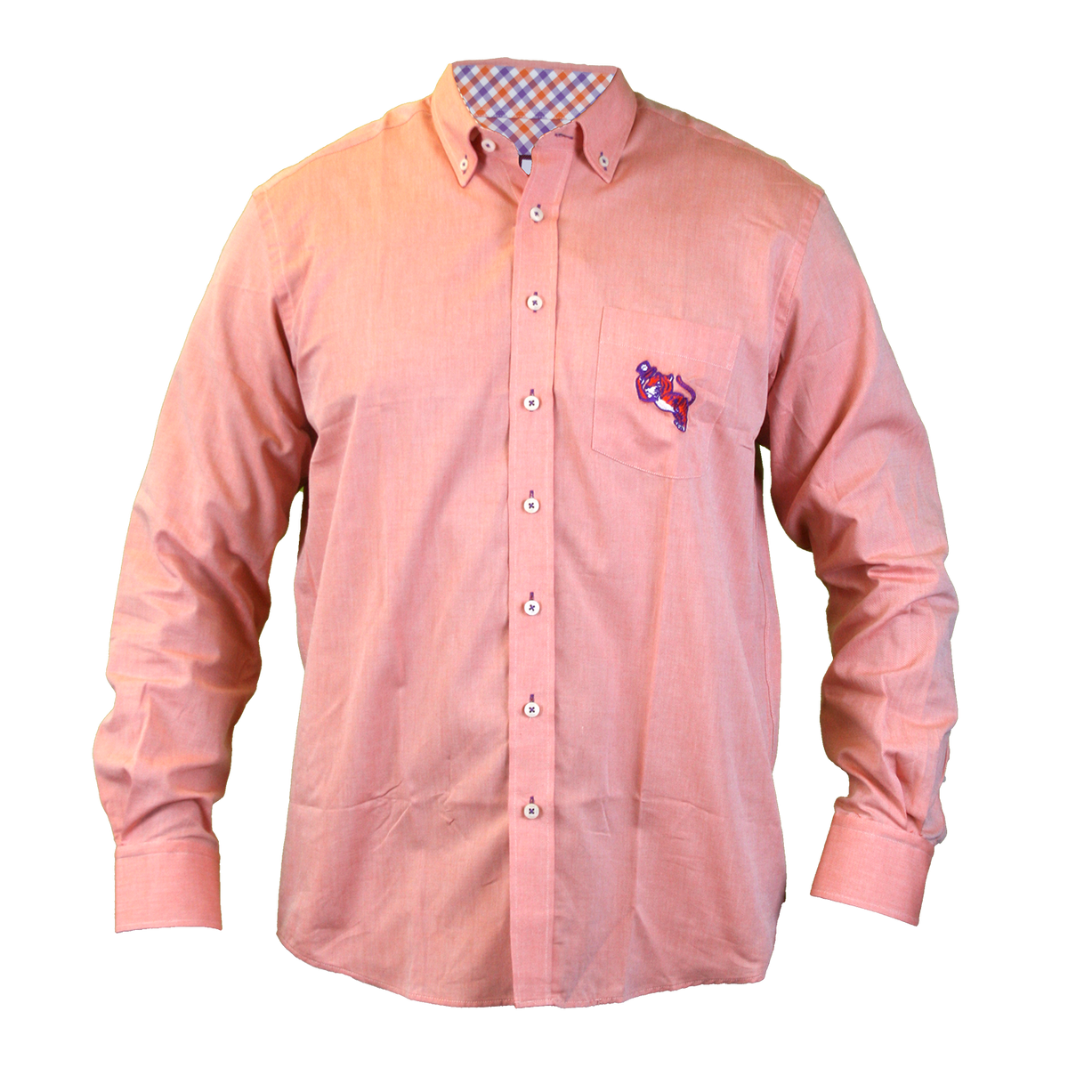 Oxford Long Sleeve Shirt With 3 Color Plaid Trim Tipping Hat Tiger
