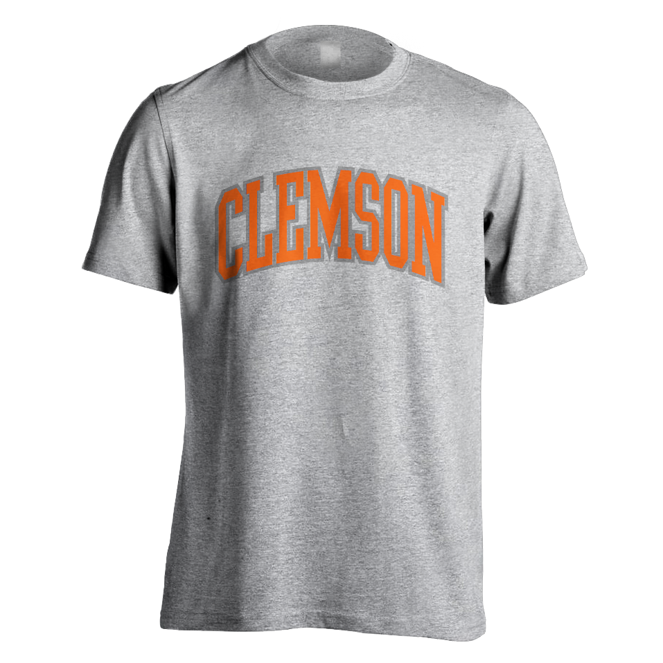 Clemson Orange with Clear Outline Tall Arch Tee - Grey
