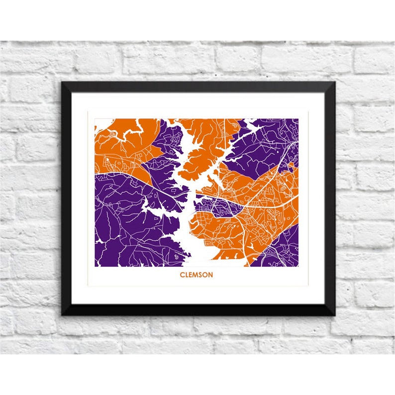 Orange and Purple Clemson Map Print