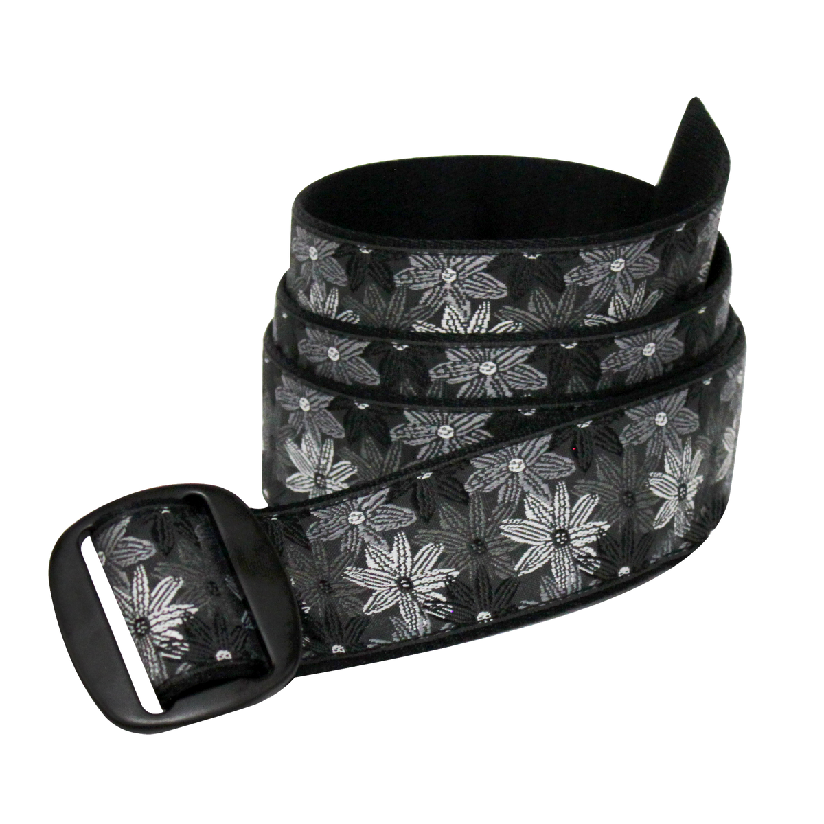 Rambling Flower Black 38mm Manzo Buckle Adjustable Belt