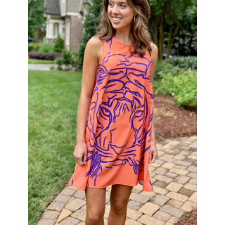 Karen Alley Orange Dress with Purple Tiger