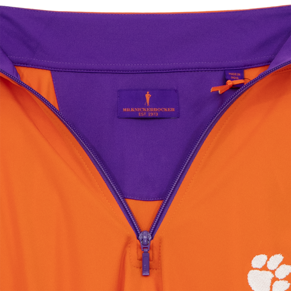 Orange 1/4 Zip Pull Over with White Clemson Tiger Paw