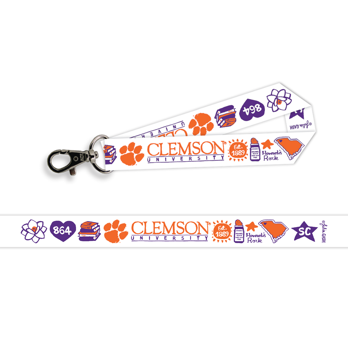 Clemson Satin Key Strap with Lobster Clip