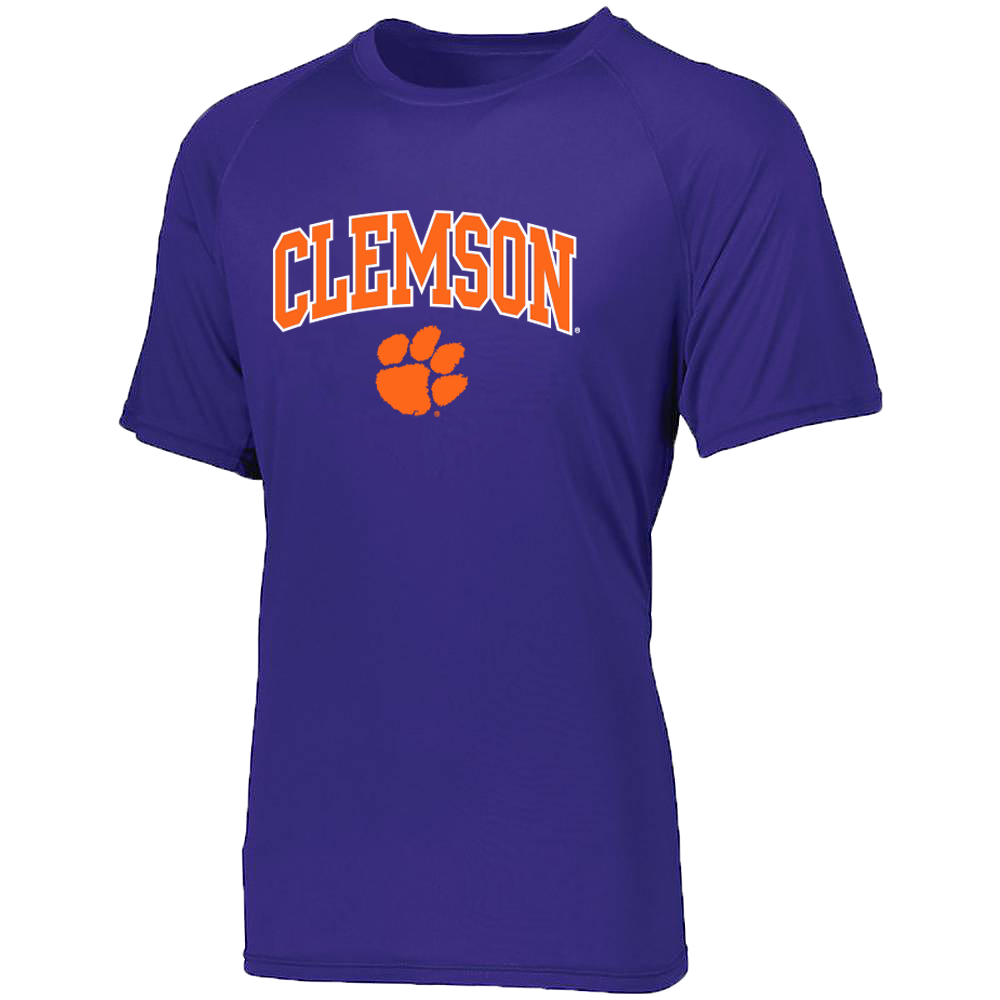 Clemson Orange and White Arch and Paw Tee | Dri-Fit - Youth - Purple
