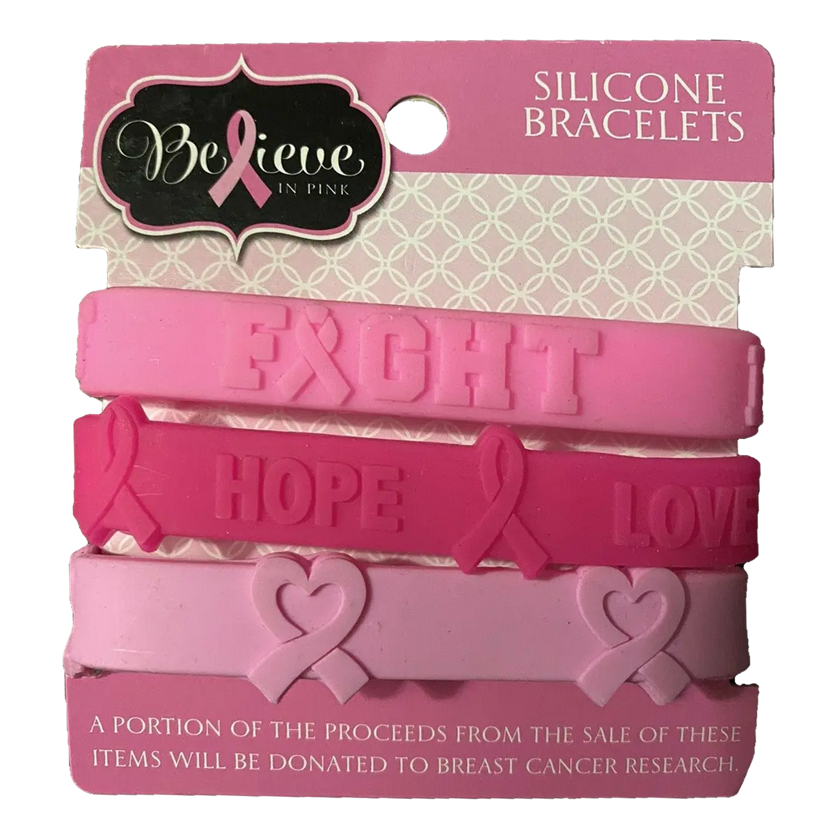 Breast Cancer Awareness Bracelets - One set of 3 Bracelets