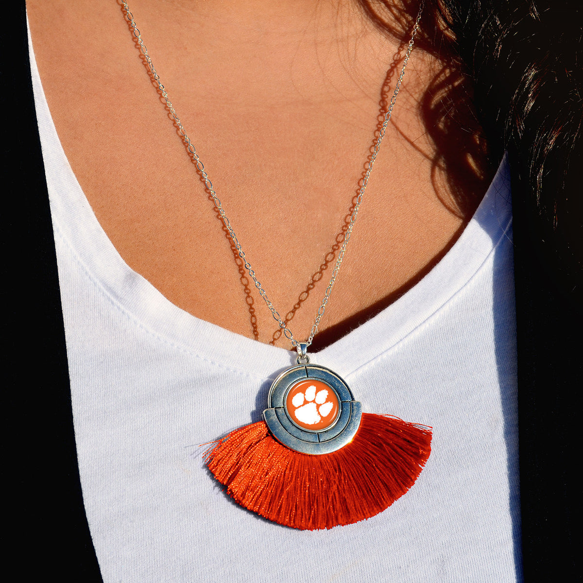 Clemson No Strings Attached Silver Necklace