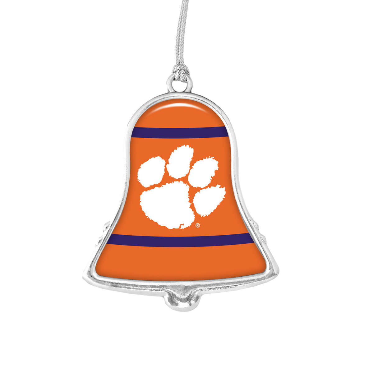 Clemson Bell Ornament with Stripes