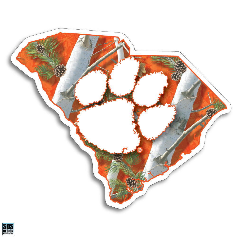 Clemson True Camo State Magnet 6&quot; White Paw