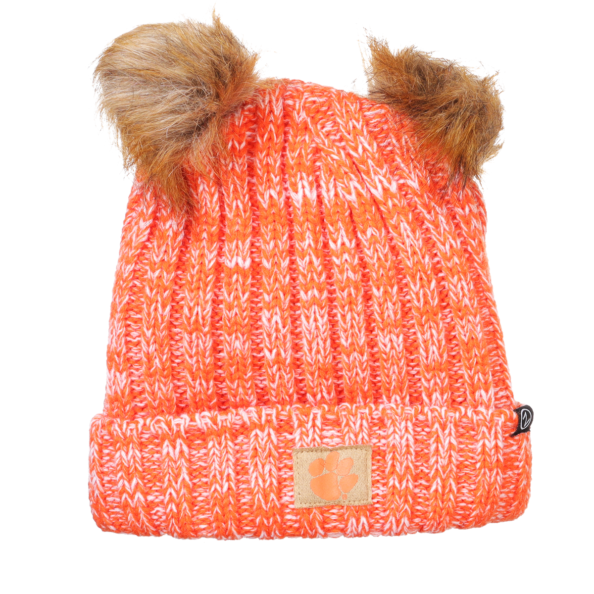 Clemson Tigers Helena Knit Cap With Orange Paw Patch and 2 Poms