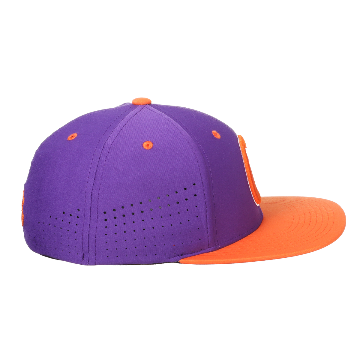 Clemson Hyper-Cool Purple Crown with Orange Bill Flex Stretch Fitted Hat with Baseball C in Purple