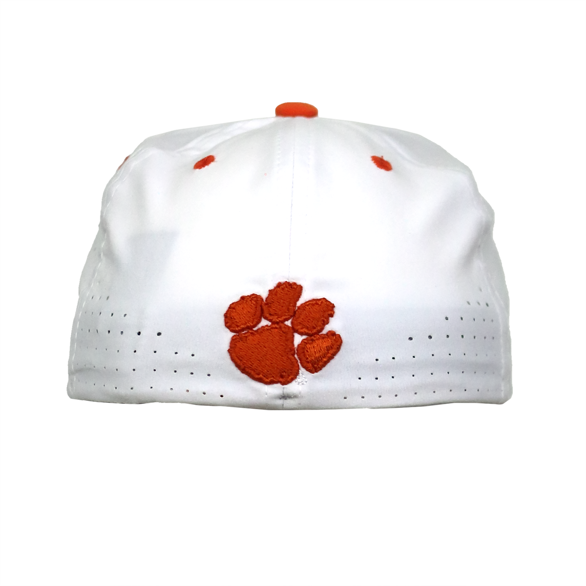Clemson Hyper-Cool White Crown with Orange Bill Flex Stretch Fitted Hat with Baseball C in Purple