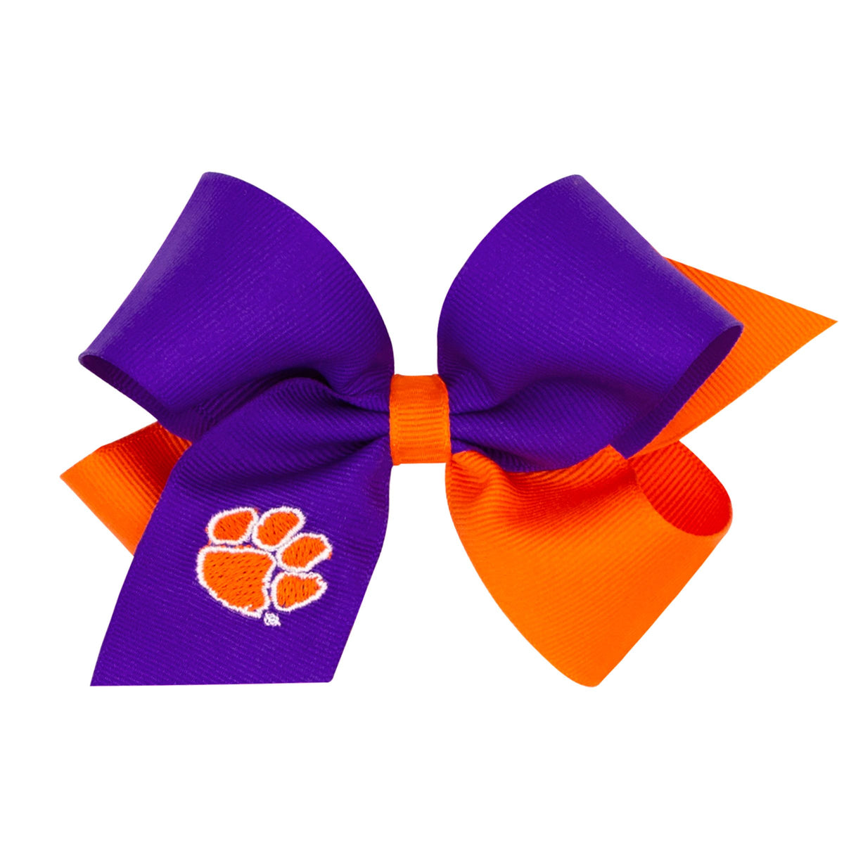 Clemson 2Tone Bow with Embroidered Paw - Medium Size