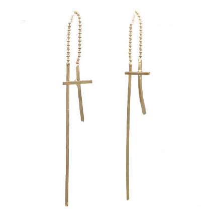 Metal Cross Drop Needle Earrings