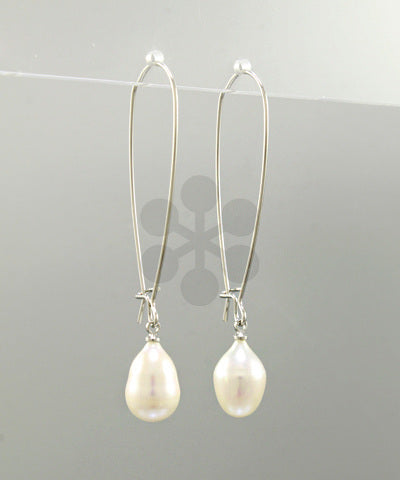 Pearl and Rhodium Almond Drop Earrings