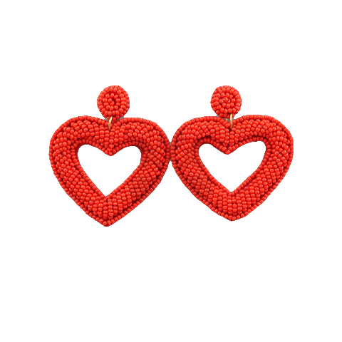Beaded Red Heart Earrings