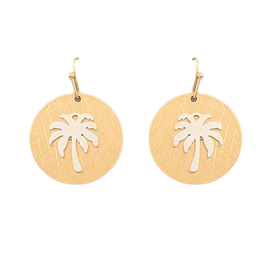 Palm Tree and Scratched Disk Earrings