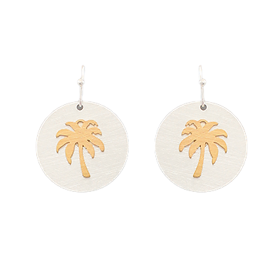 Palm Tree and Scratched Disk Earrings