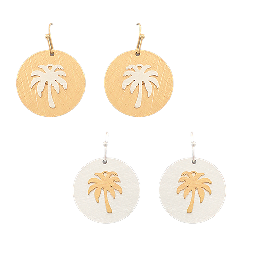 Palm Tree and Scratched Disk Earrings