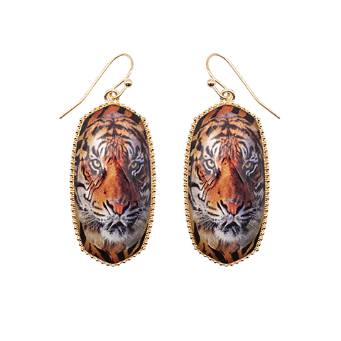 Tiger Epoxy Hexagon Earrings