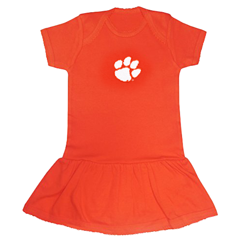 Clemson Orange Picot Bodysuit Dress with Paw | Infant