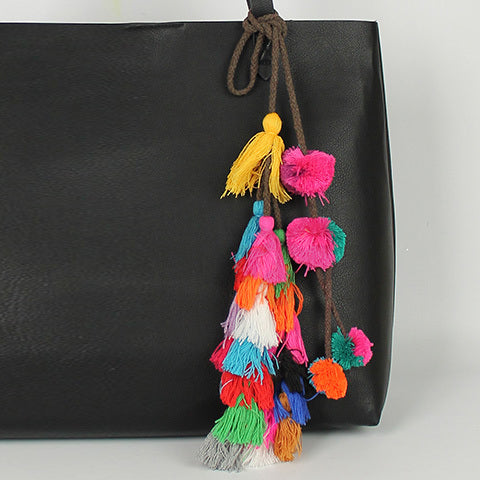 Multi Tassel &amp; PomPom Bag Strap