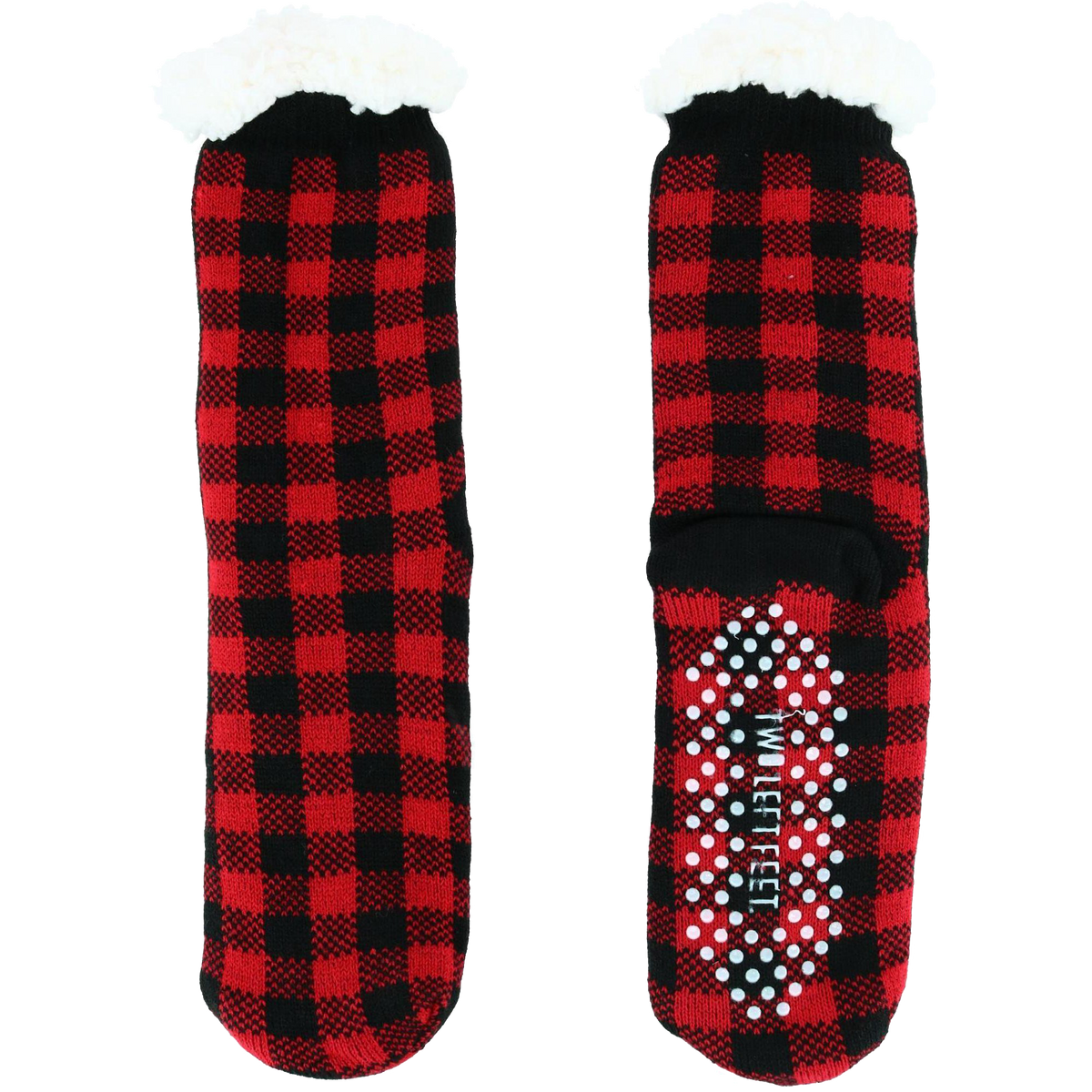 Super Soft Novelty Plush Lining Slipper Socks - Red Buffalo Plaid