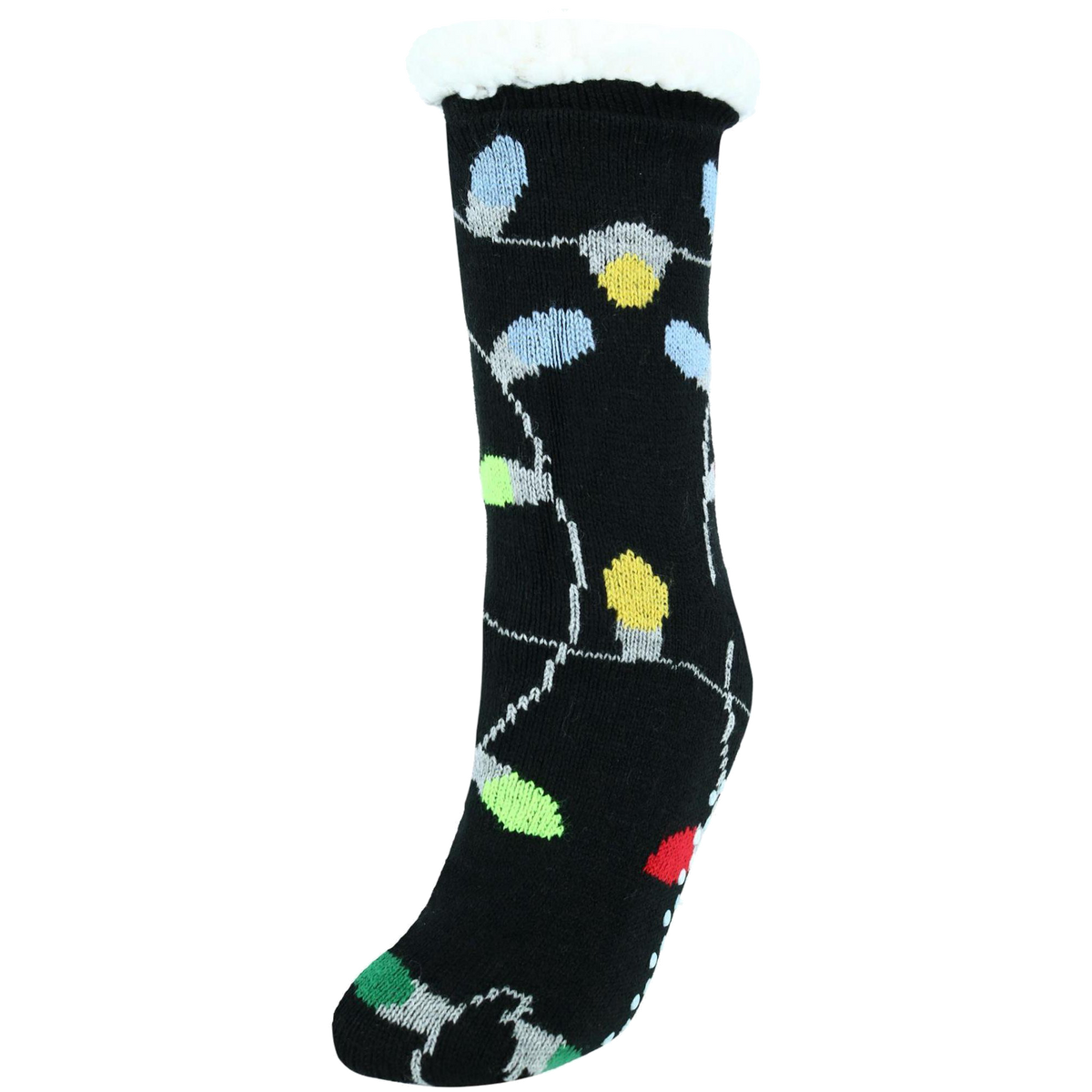 Super Soft Novelty Plush Lining Slipper Socks - Holiday Lights